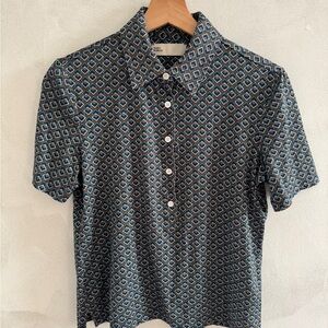 Tory Burch - Blue and Brown Geometric Polo Shirt - Size S